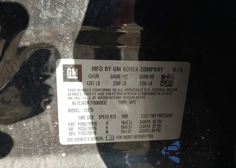 2015 Chevrolet Trax Lt из США, поврежденный, VIN KL7CJRSB7FB060932